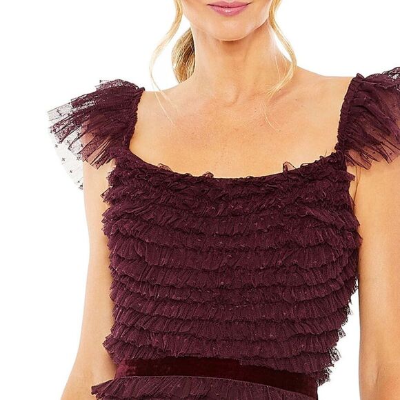 Mac Duggal 8054 Size 10 Amethyst Ruffle Tulle Cap Sleeve Tiered Party Midi Dress - Picture 4 of 11